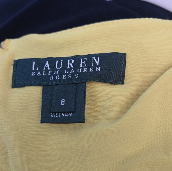Lauren Ralph Lauren Navy and Yellow Sheath Midi Dress. Size 8 - Picture 7 of 11
